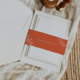 Typography Orange Floral Wedding Invite Belly Band