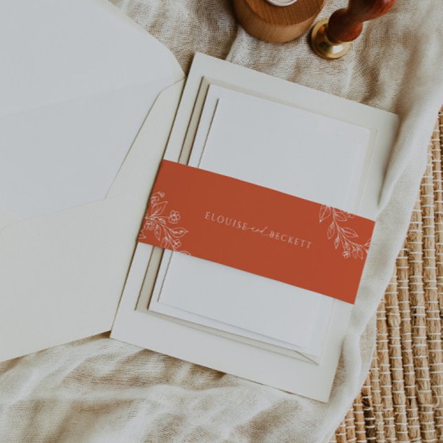 Typography Orange Floral Wedding Invite Belly Band (Creator Uploaded)