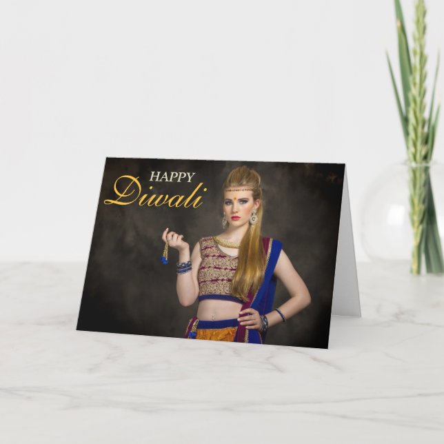 Typography Overlay Personalized Happy Diwali Photo Card (Front)