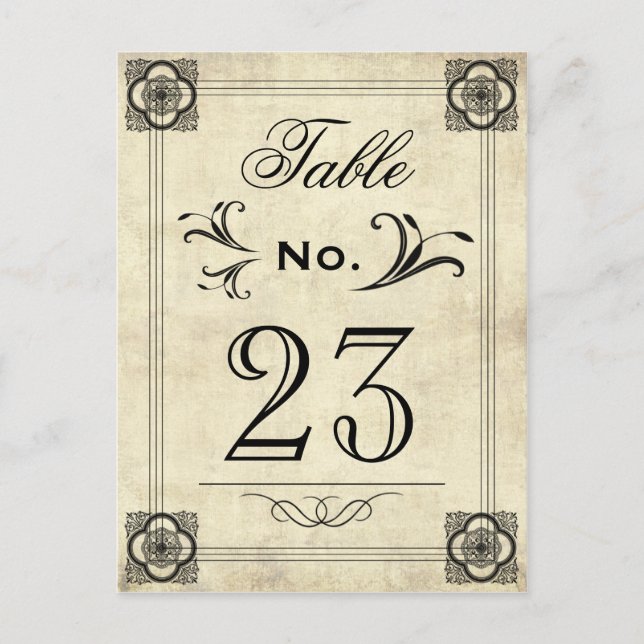 Typography Parchment Vintage Wedding Table Numbers (Front)