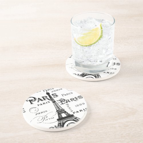 Typography Paris France Eiffel Tower Souvenirs Sandstone Coaster