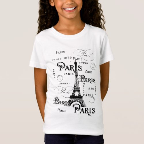 Typography Paris France Eiffel Tower Souvenirs T_Shirt