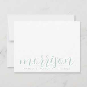 Typography Pastel Blue Green Family Name Wedding Note Card