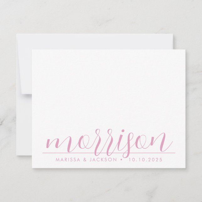 Typography Pastel Pink Family Name Wedding   Note Card (Front)