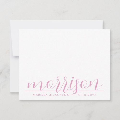 Typography Pastel Pink Family Name Wedding   Note Card