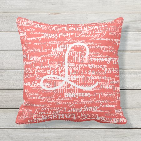 Typography Pattern Of Names On Coral Throw Pillow