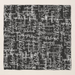 typography pattern of white names on black scarf<br><div class="desc">Add your own name to the template to create an exclusive black and white scarf...  the name you write turns into a beautiful typography pattern of different font styles and colors</div>