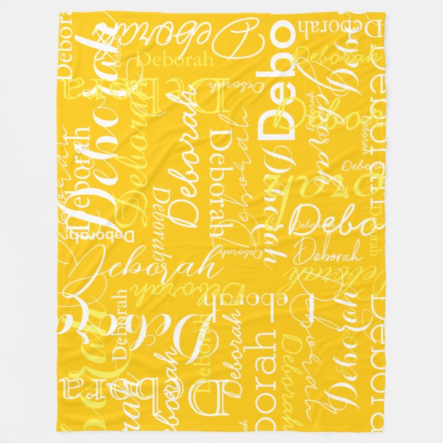 Typography Pattern White Names Yellow Fleece Blanket (Front)