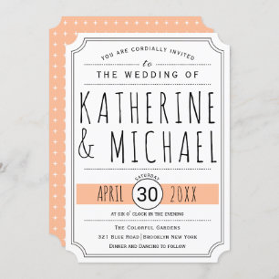 Typography peach inverted corners wedding invitation
