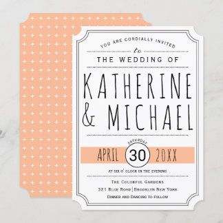 Typography peach inverted corners wedding invitation