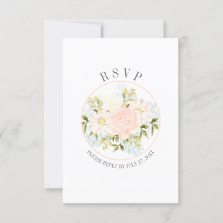 Typography Peach Roses Vertical Circle Frame RSVP Card