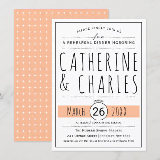Typography peach wedding rehearsal dinner invitation