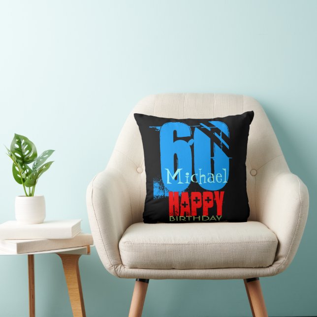 Typography Personalized 60th Birthday sq Pillow (Chair)