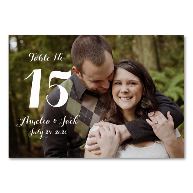 Typography Photo Wedding Table Number Card (Back)