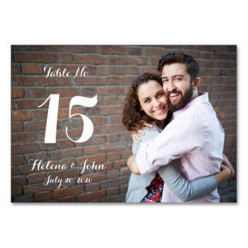 Typography Photo Wedding Table Number Card by monogramgallery at Zazzle