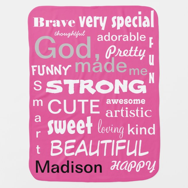 Typography Pink ART Design, Baby Girl Baby Blanket (Front)