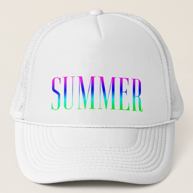 Typography Pink Blue Turquoise Rainbow Text Summer Trucker Hat (Front)