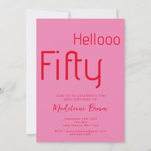 Typography Pink Red Modern 50th Birthday Invitation
