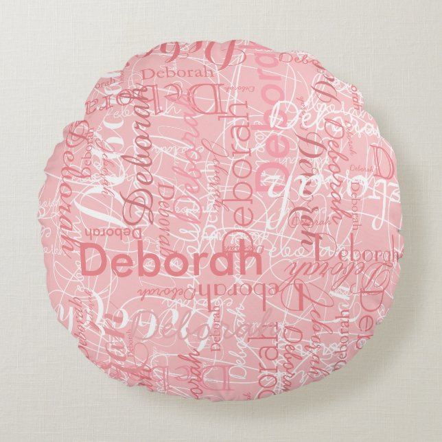 Typography Pinkish Names Pale Pink Round Pillow (Front)