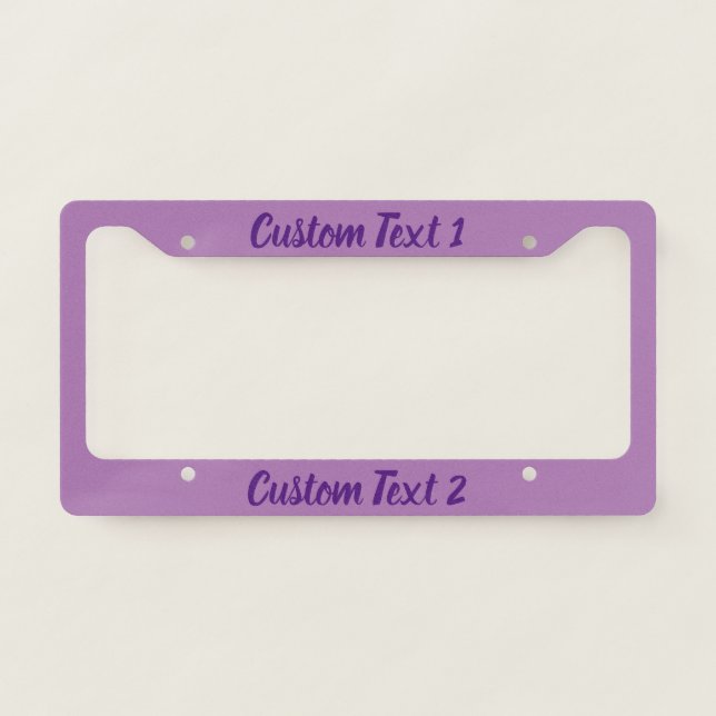 Typography Purple Script on Lavender License Plate Frame (Front)