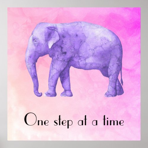 Typography Purple Watercolor Elephant Poster