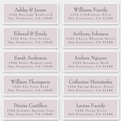Typography Purple Wedding Guest Address Labels