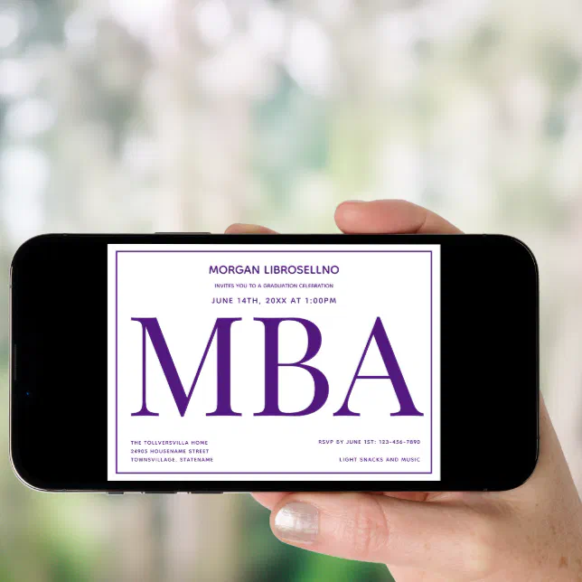 Typography Purple White MBA Graduation Party Invitation Zazzle