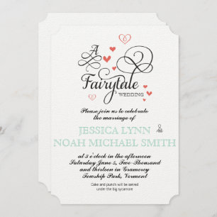 Typography Quote Mint and Coral FairyTale Wedding Invitation