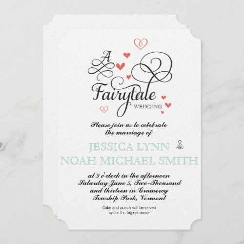 Typography Quote Mint and Coral FairyTale Wedding Invitation