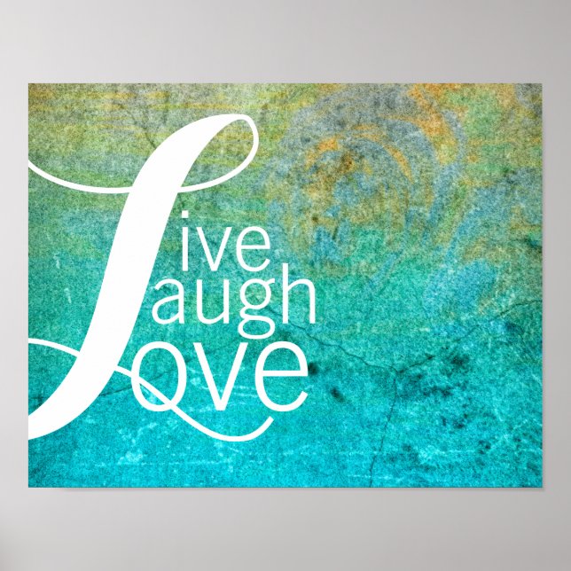 typography quote poster live laugh love on blue (Front)
