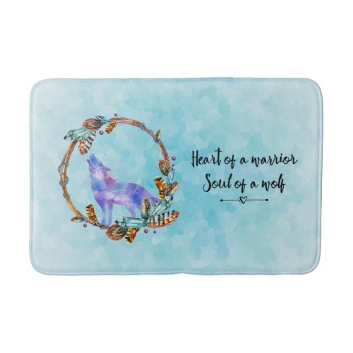 Typography Quote with a Watercolor Wolf Boho Style Bathroom Mat