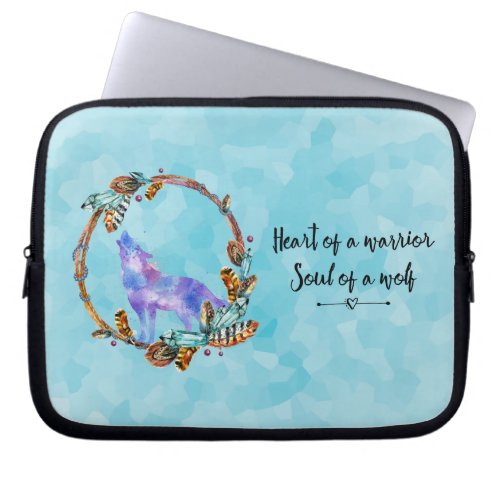 Typography Quote with a Watercolor Wolf Boho Style Laptop Sleeve
