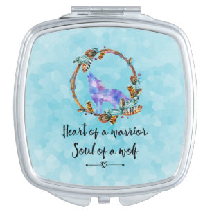Typography Quote with a Watercolor Wolf Boho Style Makeup Mirror