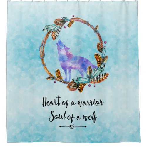 Typography Quote with a Watercolor Wolf Boho Style Shower Curtain