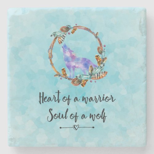 Typography Quote with a Watercolor Wolf Boho Style Stone Coaster