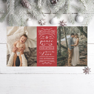 Typography Red Joy and Peace this Christmas Photo Holiday Card