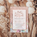 Typography rose gold floral watercolor Bat Mitzvah Invitation<br><div class="desc">Rose gold typography floral Bat Mitzvah. A modern Bat Mitzvah party invitation with this modern, simple, elegant and chic faux rose gold brush hand lettering typography on a faux rose gold glitter ombre with pink purple pastel floral watercolor. Perfect for simple, elegant and modern party. If you need any text...</div>