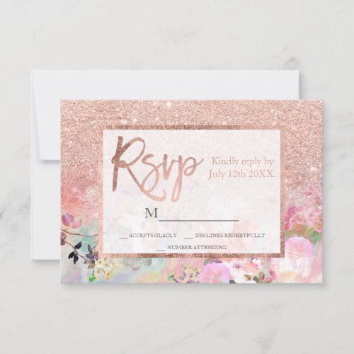 Typography rose gold floral watercolor  rsvp