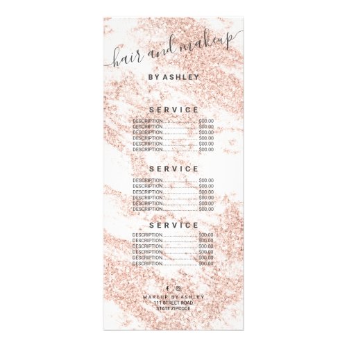 typography rose gold glitter marble hair makeup rack card