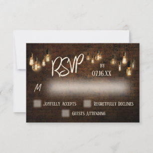 Typography RSVP, Industrial Bricks, Edison Lights RSVP Card