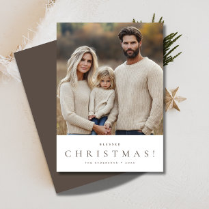 Typography Rustic Gray Blessed Christmas Photo Holiday Card