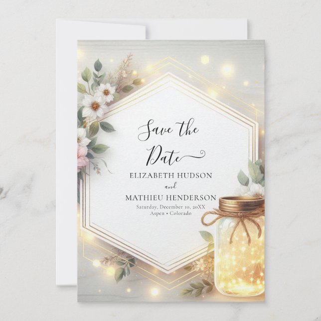  Typography Rustic Mason Jar Wedding  Save The Date (Front)