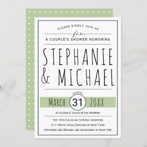 Typography sage green wedding couples shower invitation