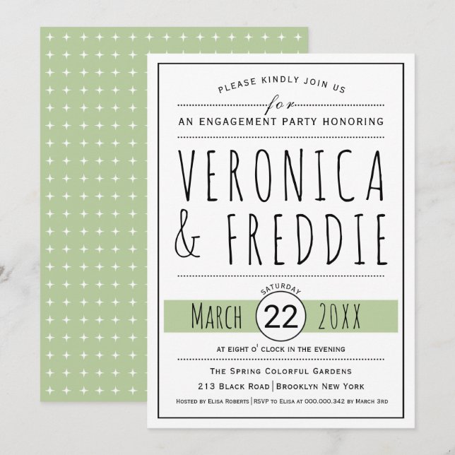 Typography sage green wedding engagement party invitation (Front/Back)