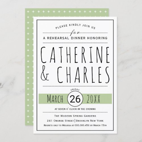 Typography sage green wedding rehearsal dinner invitation