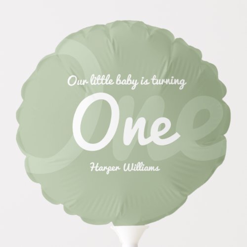 Typography Sage One Baby First Birthday Balloon