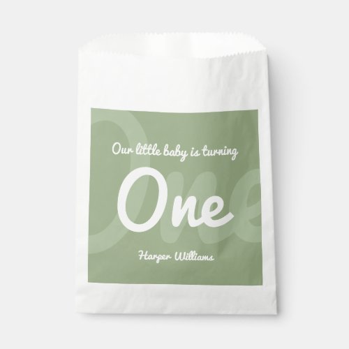 Typography Sage One Baby First Birthday Favor Bag