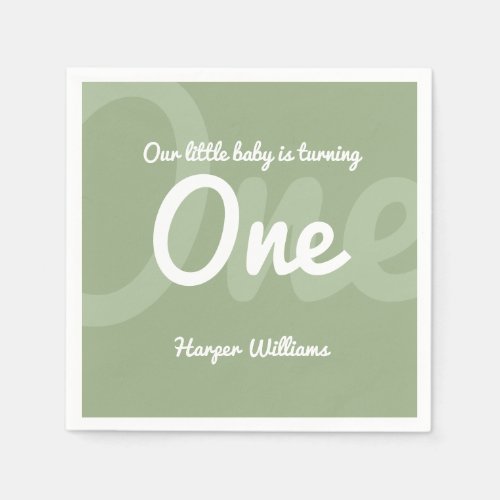 Typography Sage One Baby First Birthday Napkins