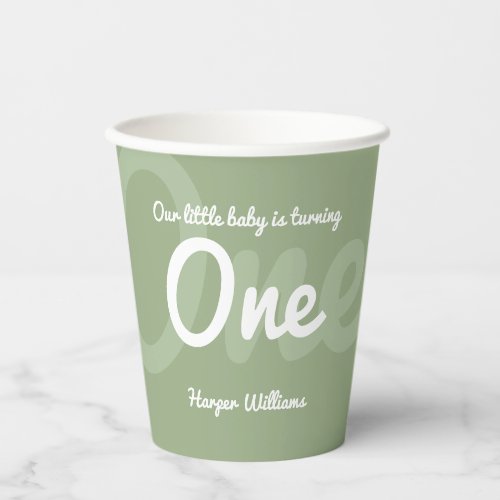 Typography Sage One Baby First Birthday Paper Cups