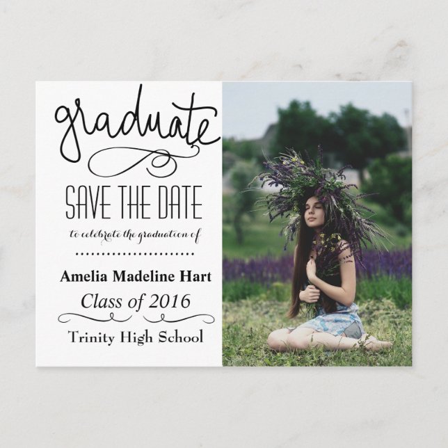 Typography Save The Date Graduation Party Photo Announcement Postcard (Front)